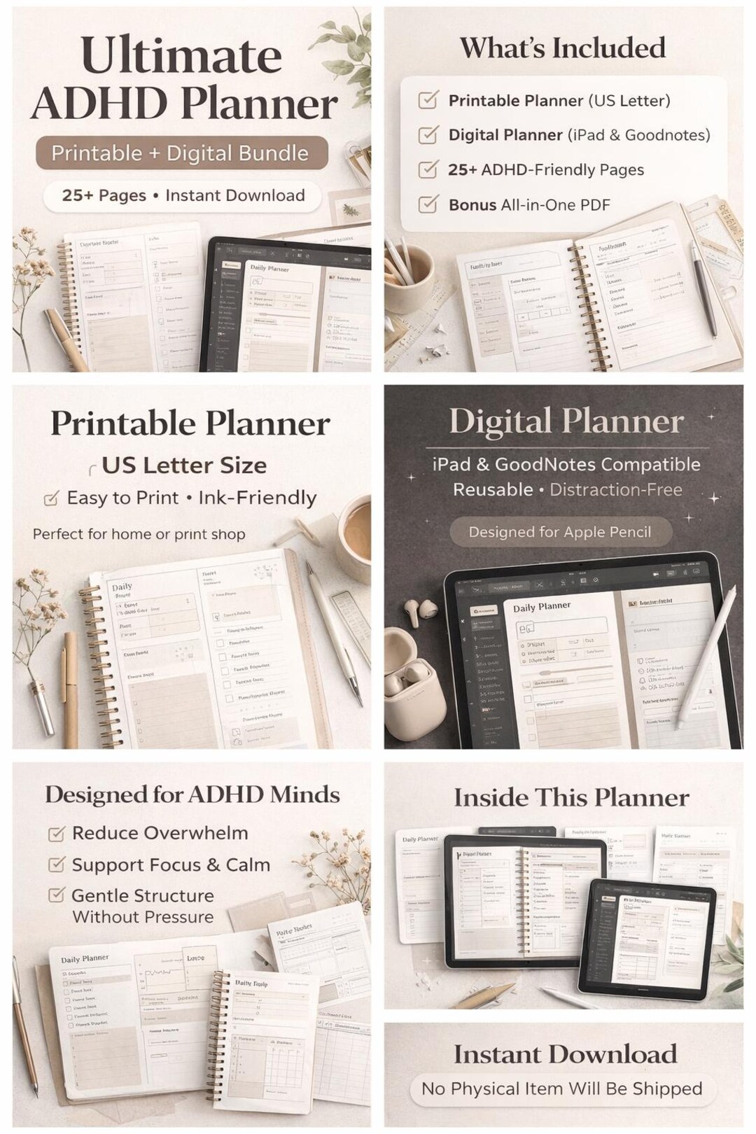 Ultimate ADHD Planner Printable Diğital Us Letter İpad Goodnotes Focus ...