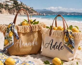 Personalized Embroidered Canvas Tote Bag, Boho Fringe Beach Bag, Bridesmaid Gift