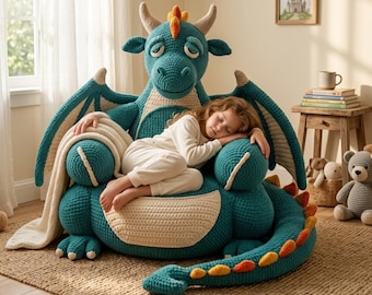 Levensgrote Fantasy Dragon-fauteuil, digitaal haakpatroon