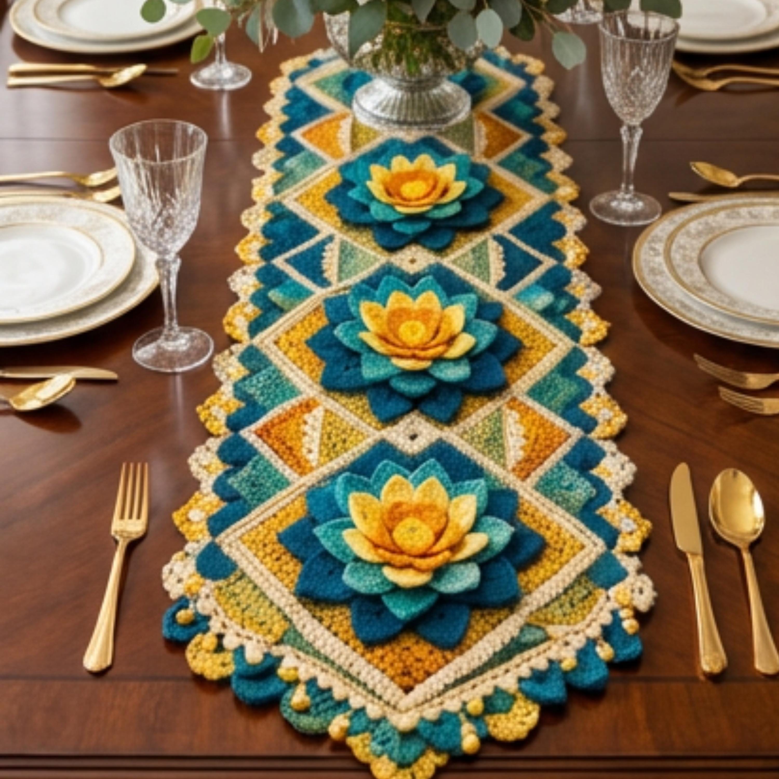 38 Table Runner Crochet Patterns to Refresh Your Home with Handmade Texture 11 Floral Crochet Table Runner