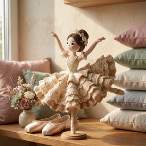 Ballerina Crochet Pattern PDF, Amigurumi Ballet Dancer Doll, Ruffle Tutu Princess, Elegant Doll Tutorial, Instant Download
