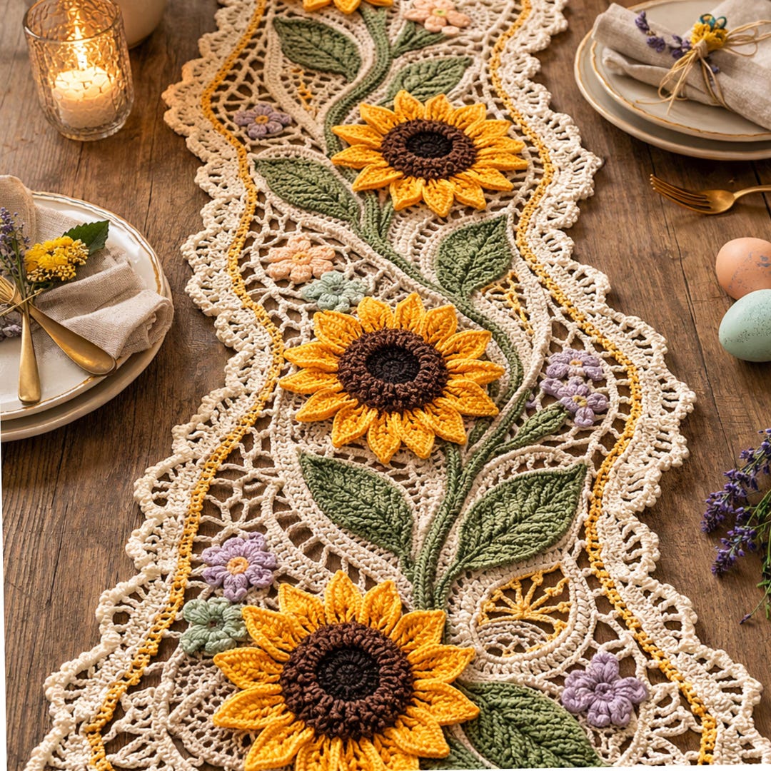 Sunflower Crochet Easter Table Runner, Crochet Table Runner Pattern ...