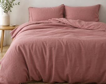 Dusty Rose Linen Duvet Cover Set | Soft Washed Minimalist Bedding, Pillow Shams