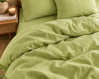 Pistachio Green Linen Duvet Cover Set Soft Washed Linen Bedding Natural Flax Duvet Cover Boho Bedding Set Farmhouse Bedroom Decor CustomSize
