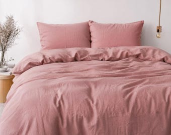 Dusty Rose Linen Duvet Cover Set | Soft Washed Bedding | Minimalist Bedroom Decor | Pillow Cover Included | Natural Linen Bedding
