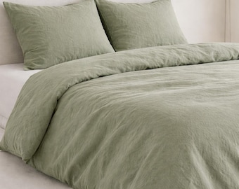 Funda nórdica de lino verde salvia, juego de ropa de cama suave y lavable, funda de edredón con 2 fundas de almohada.