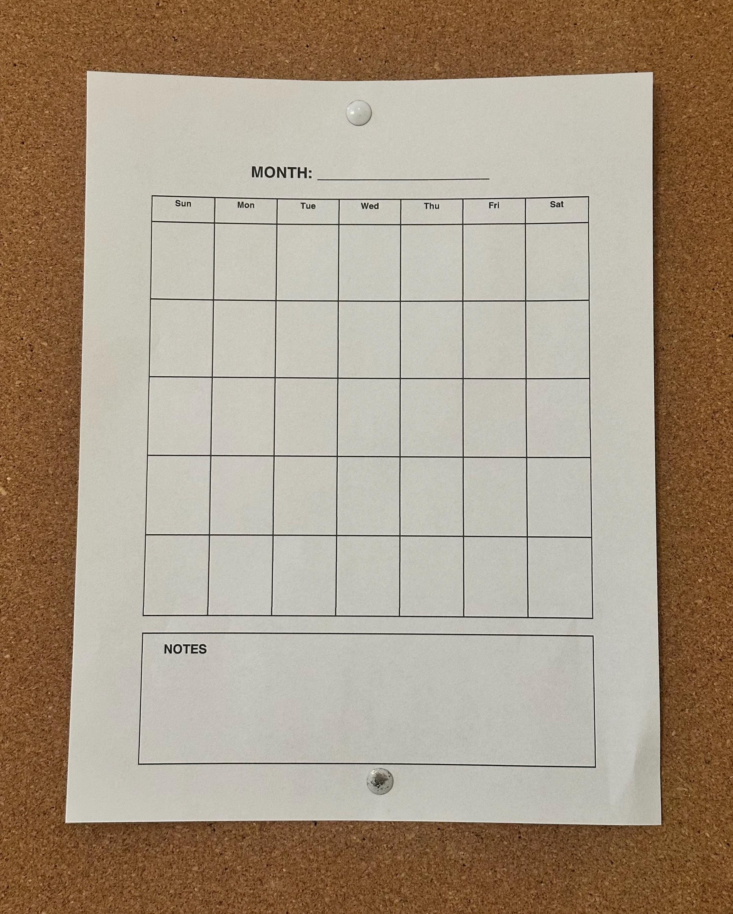 Undated Monthly Calendar With Notes - Minimalist Printable Planner PDF ...