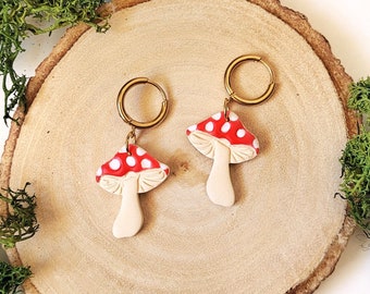 Mushroom Polymer Clay Earrings, Cottagecore, Mushies, Fairycore Jewelry, Folklore Earrings, Magic Mystical Ethereal Fairy, Witchy Earrings