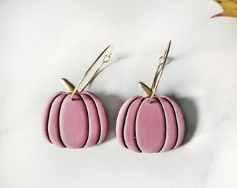 Mauve Pumpkin Hoop Clay Dangles, Pink Purple Pumpkins, Handmade Polymer Clay Earrings, Fall Autumn Earrings, Thanksgiving Earrings