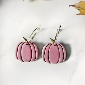 Mauve Pumpkin Hoop Clay Dangles, Pink Purple Pumpkins, Handmade Polymer Clay Earrings, Fall Autumn Earrings, Thanksgiving Earrings image 1