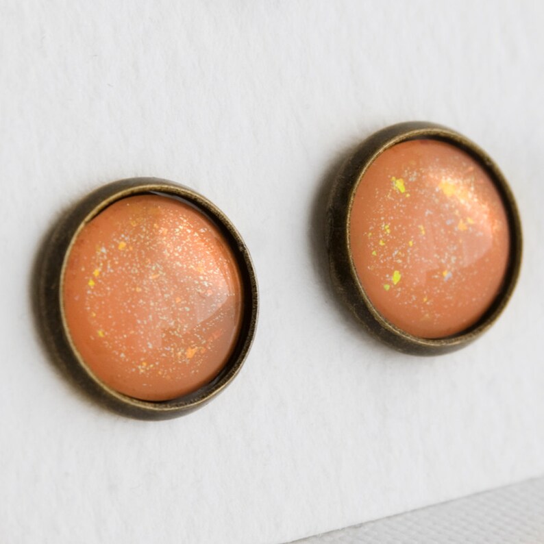 Apricot Peach Post Earrings in Antique Bronze Peach Earrings Etsy