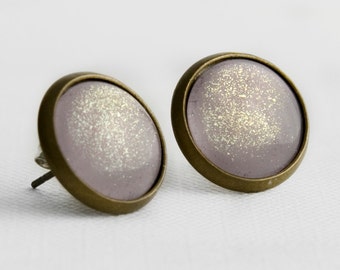 Pixie Dust Post Earrings in Antique Bronze - Gold Shimmery Light Lavender Purple Studs