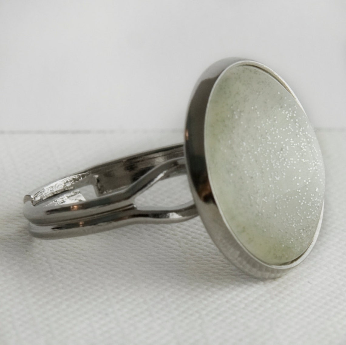 Snow Globe Ring in Silver Glittery White and Silver Cocktail Etsy