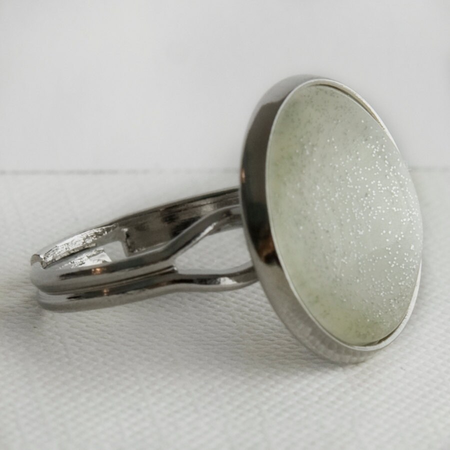 Snow Globe Ring in Silver Glittery White and Silver Cocktail Etsy