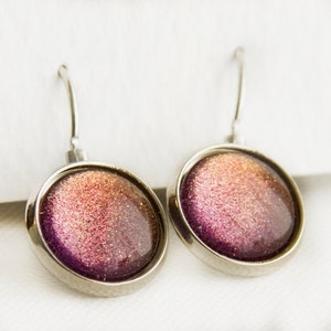 Starlight Leverback Earrings in Silver Pink, Orange, Yellow Color Shifting Shimmer Dangle Earrings image 3