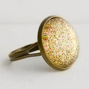 Golden Treasure Ring in Antique Bronze Glittery Gold & Multicolor Sparkling Glass Ring image 2