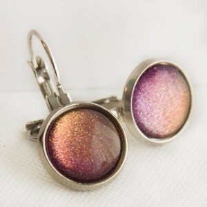 Starlight Leverback Earrings in Silver Pink, Orange, Yellow Color Shifting Shimmer Dangle Earrings image 4