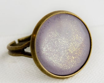 Pixie Dust Ring in Antique Bronze - Gold Shimmery Light Lavender Purple Cocktail Ring