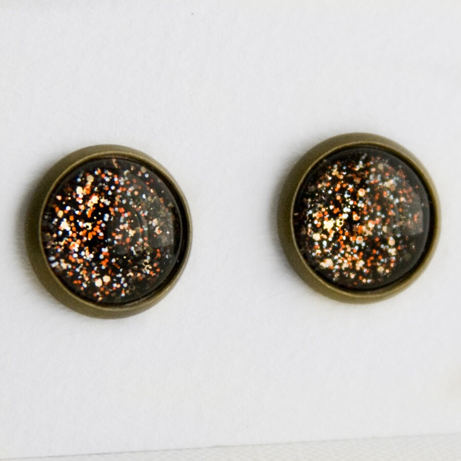 Tiger Glitter Post Earrings in Antique Bronze Glittery - Etsy Canada