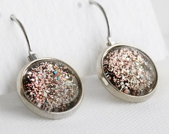 Magic Mirror Leverback Earrings in Silver - Pink & Silver Multicolor Dangle Earrings