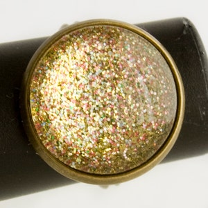 Golden Treasure Ring in Antique Bronze Glittery Gold & Multicolor Sparkling Glass Ring image 4