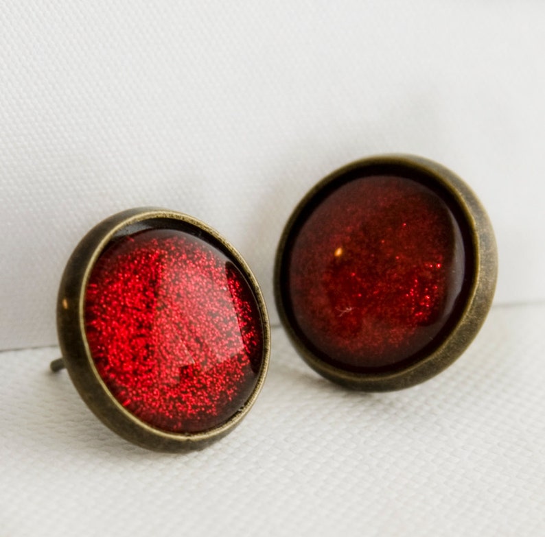 Ruby Slippers Post Earrings in Antique Bronze Red Glitter Etsy