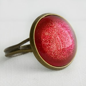 Berry Pie Ring in Antique Bronze - Deep Magenta and Red Shimmery Adjustable Ring