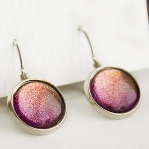 Starlight Leverback Earrings in Silver Pink, Orange, Yellow Color Shifting Shimmer Dangle Earrings image 1