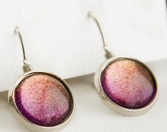 Starlight Leverback Earrings in Silver - Pink, Orange, Yellow Color Shifting Shimmer Dangle Earrings
