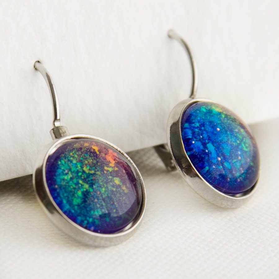Supernova Leverback Earrings in Silver Rainbow Holographic - Etsy