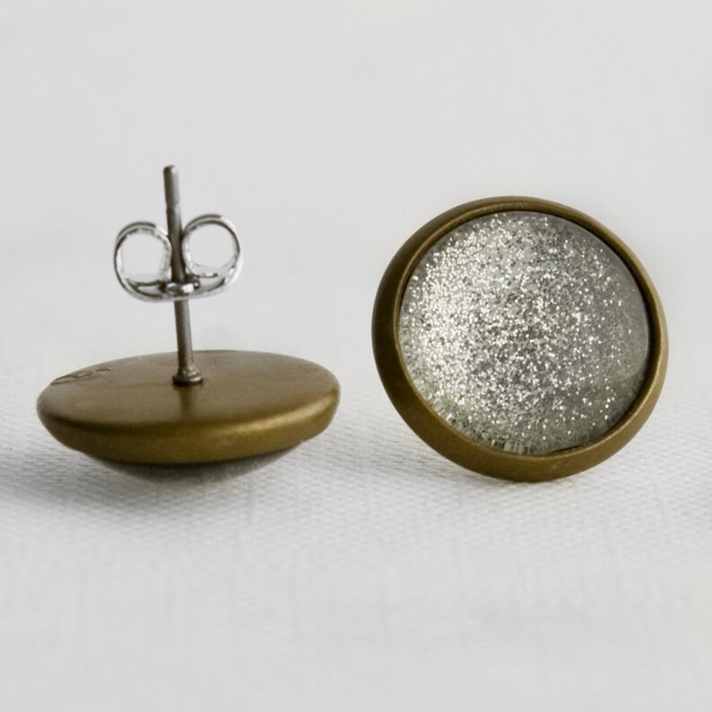 Silver Tinsel Earrings in Antique Bronze Silver Sparkly Etsy