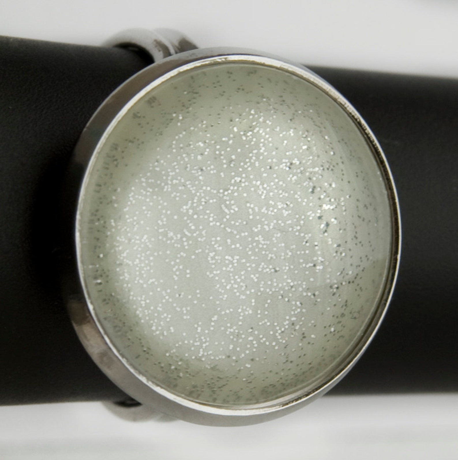 Snow Globe Ring in Silver Glittery White and Silver Cocktail Etsy