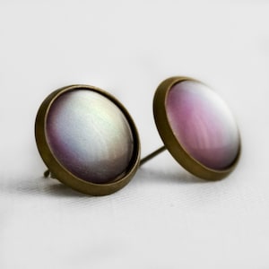 Silver Lining Post Earrings in Antique Bronze -  SIlver, Purple, Blue Colour Shifting Stud Earrings