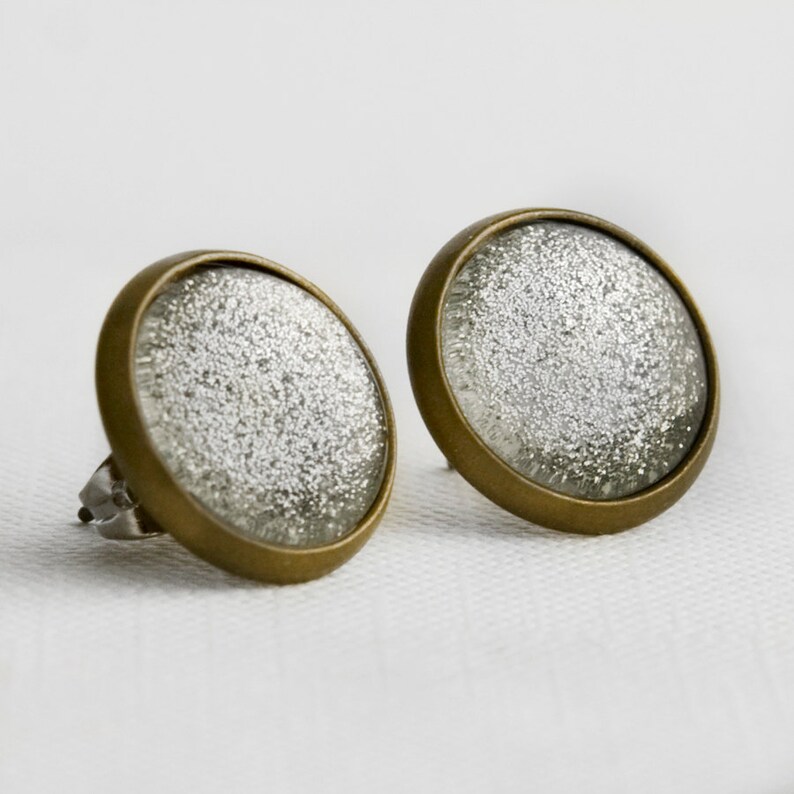 Silver Tinsel Earrings in Antique Bronze Silver Sparkly Etsy