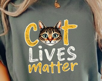 Maglietta Comfort Colors® Cat Lives Matter | Top con grafica fantastica | Regalo per gli amanti dei gatti | Premium
