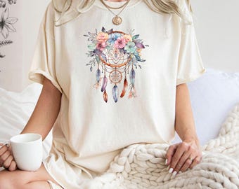 Comfort Colors® Floral Dreamcatcher Tee | Oversized Top | Boho Spirit Gift