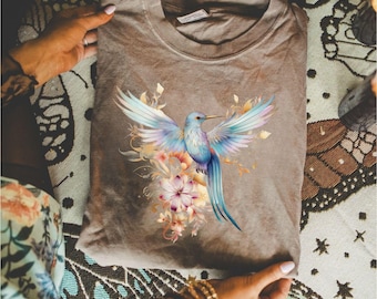 Comfort Colors® Hummingbird Floral Shirt | Oversized Top | Nature Lover Gift