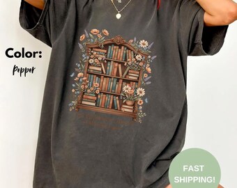 Comfort Colors® Vintage Blooming Library Shirt, Retro Book Lover Tee, Aesthetic Top, Gift for Bibliophile