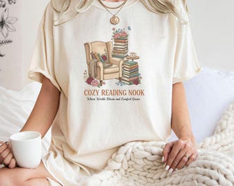 Comfort Colors® Cozy Reading Nook Shirt, Vintage Book Lover Tee, Aesthetic Top, Gift for Bookworm