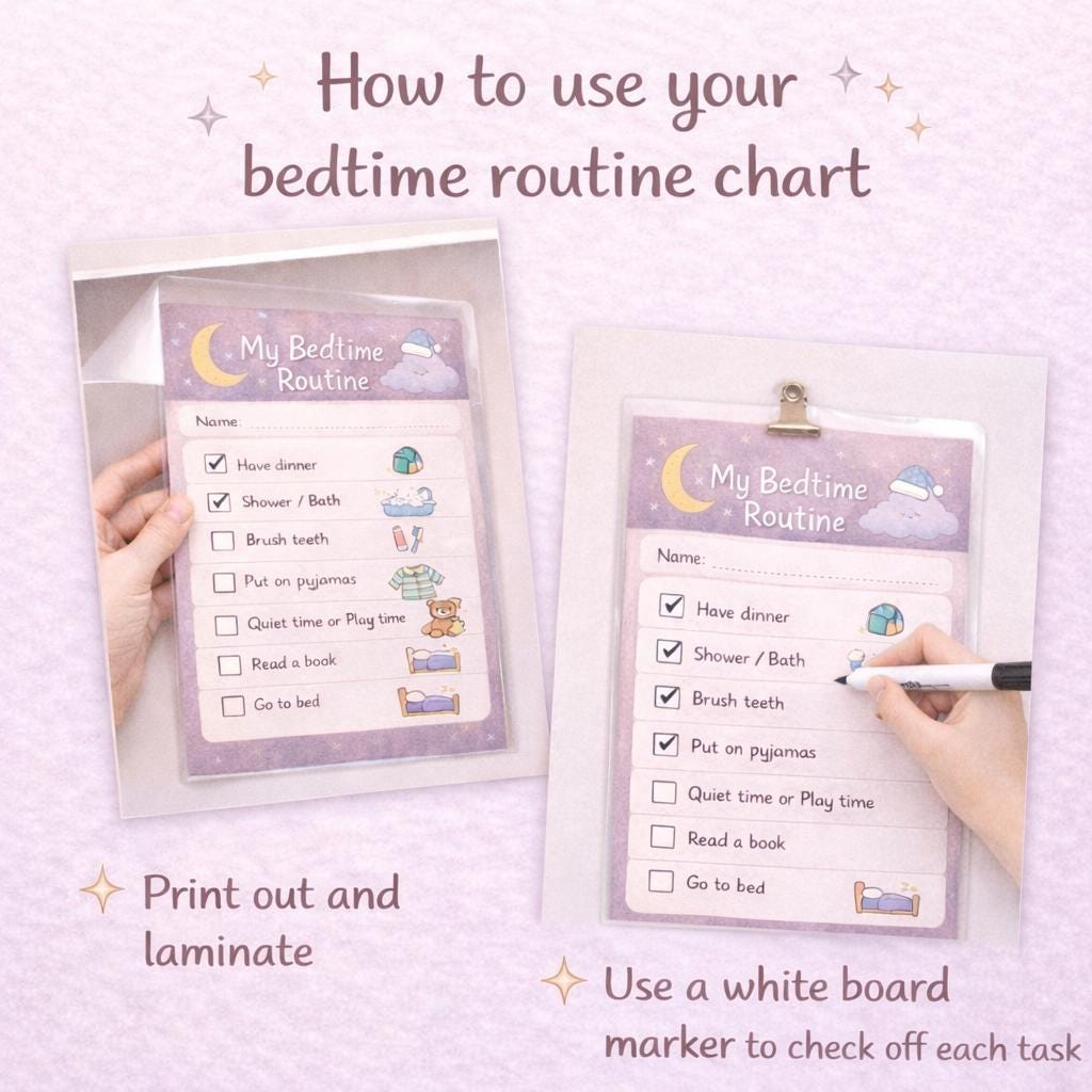 Kids Bedtime Routine Chart Printable | Reusable Night Routine for ...
