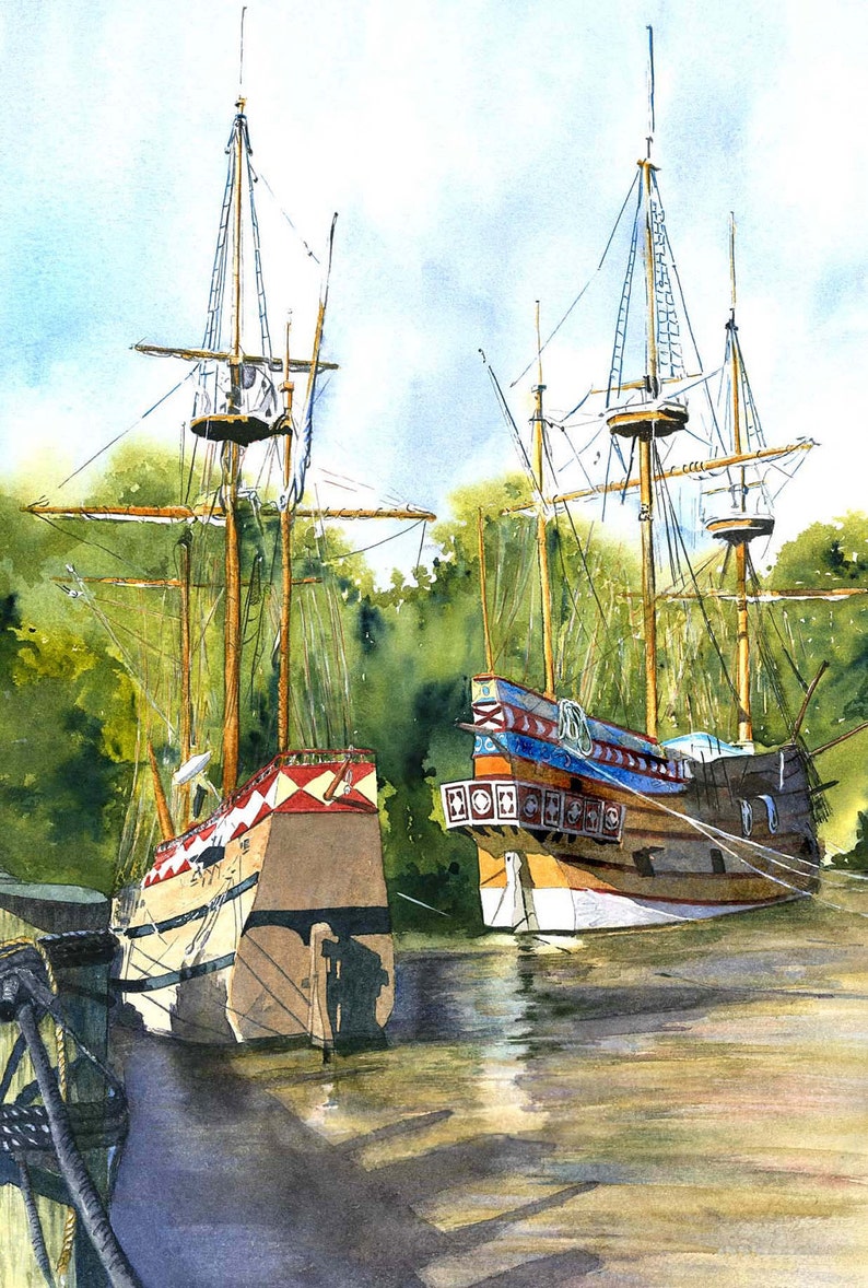 Jamestown Ships Giclee Print 11x14 Mat Size Etsy