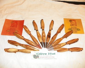 Olivewood Pens -  Custom Built Wooden Rollerball Slim Twist Pens Made From American Olive Trees