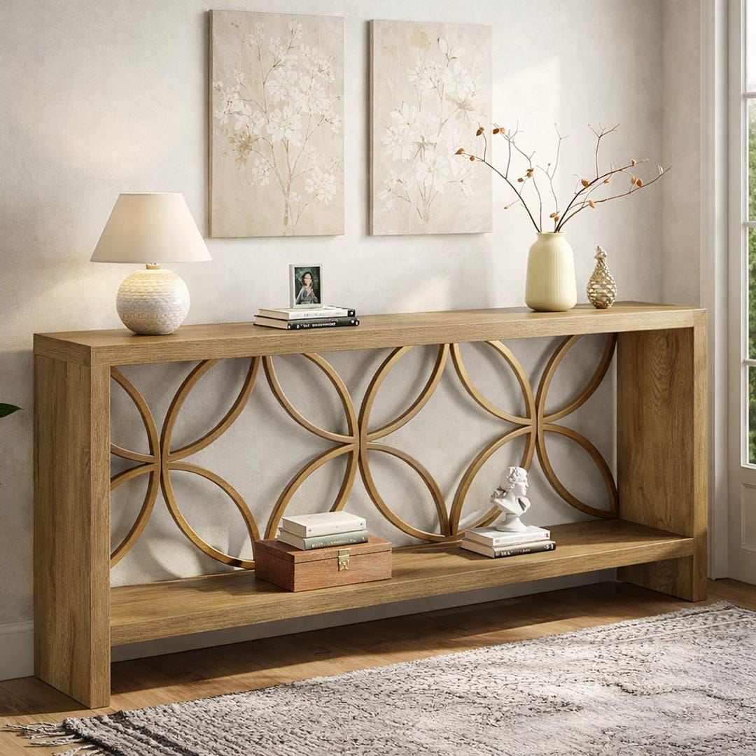 Farmhouse Console Table With Storage, Rustic Entryway Sofa Table ...
