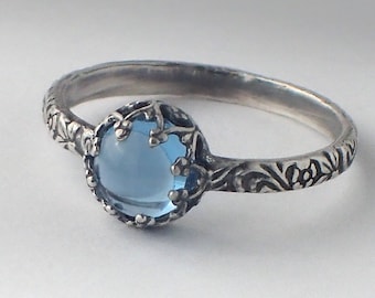 Blue Topaz Ring, December Birthstone Ring, Natural Topaz, Swiss Blue topaz, Sterling Silver Ring, Fantasy Ring, Custom created in your size