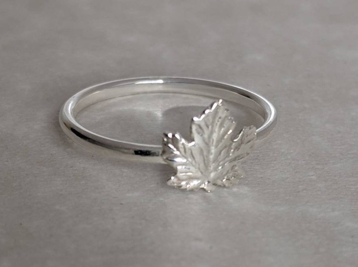 Maple Leaf Ring Stackable Sterling Silver Maple Leaf Ring Etsy