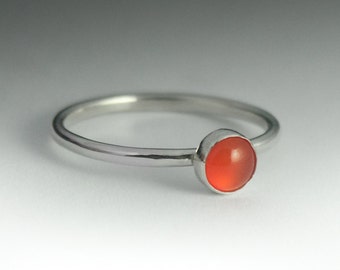 Orange Carnelian Ring, Stackable Sterling Silver Carnelian ring, Carnelian Stack Ring, Carnelian Jewelry, Birthstone Ring, Natural Carnelian