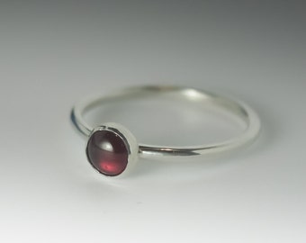 Garnet Ring, Stackable Sterling Silver Garnet Ring - 5mm Garnet, January Birthstone Ring, January Birthstone jewelry, Garnet Stacking Ring