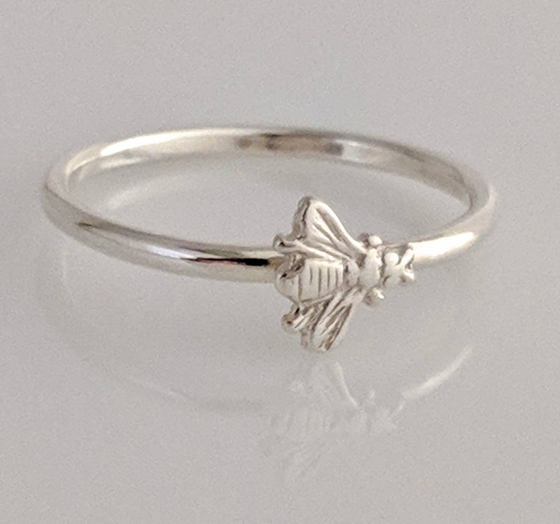 Bee Ring, Sterling Silver Bee Ring, Bee Stacking Ring, Silver Bee Ring, Stackable Bee Ring, Honey Bee, Simple Bee Ring, Dainty Bee Jewelry image 7