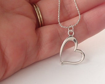 Heart Necklace, Sterling Silver Heart Necklace, Valentine Gift, Heart Jewelry, Open Heart, Heart Pendant, Heart Necklace Silver, Love