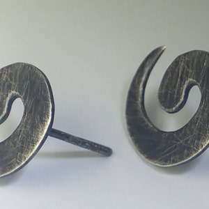 Spiral Stud Earrings, Swirl Stud Earrings, Oxidized and Brushed Earrings, Minimalist Artisan Gift for Birthday, Stocking Stuffer Jewelry image 3